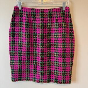 Ann Taylor Studio Pink and Green Plaid Pencil Skirt
